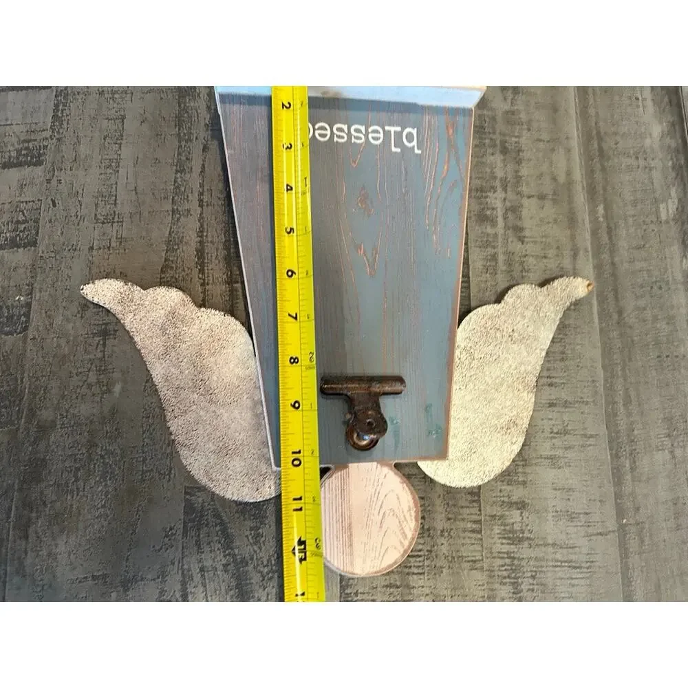 Rustic Wooden Angel Photo Holder Clipboard Blessed Farmhouse Wall Decor Blue